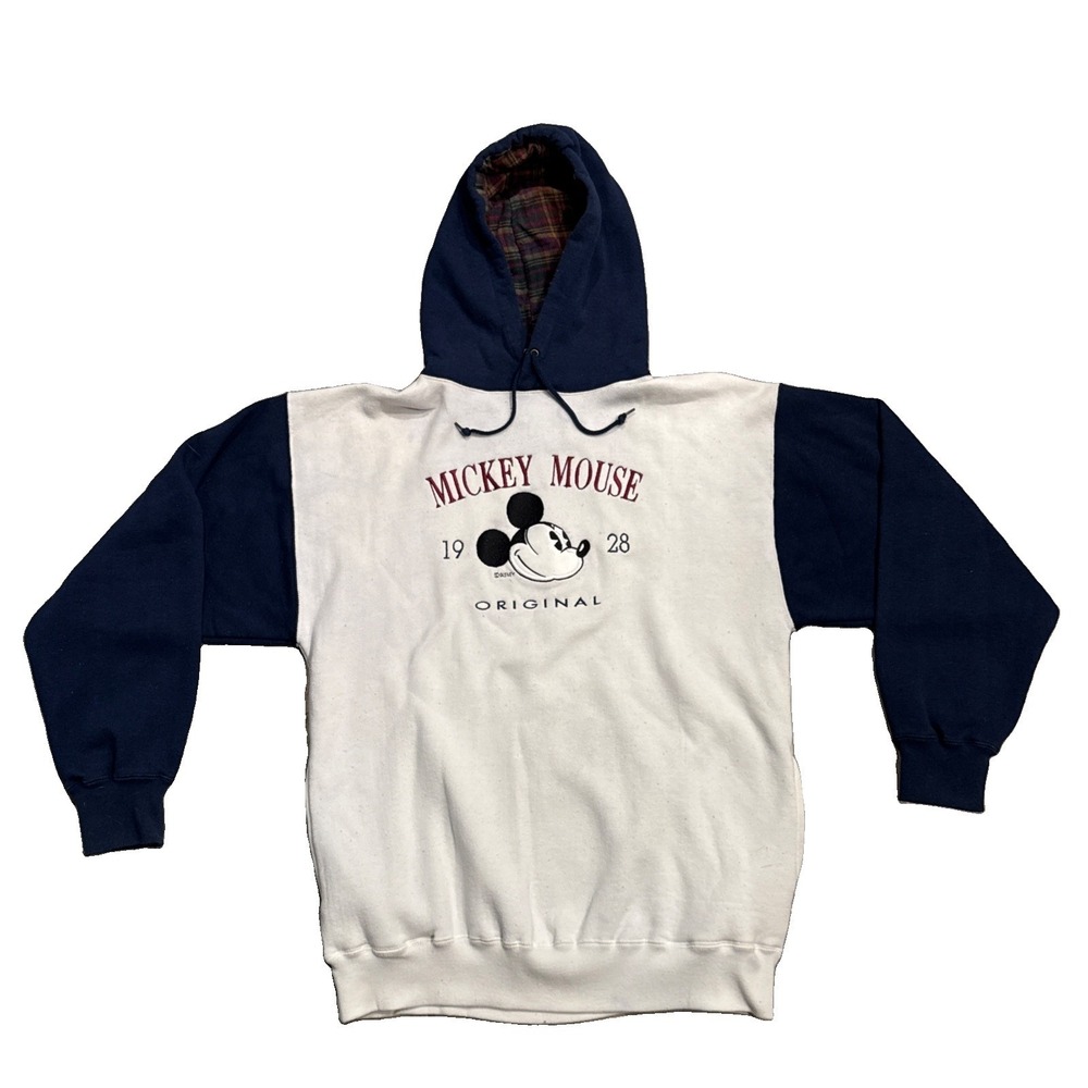 Vintage Disney Mickey Mouse Colorblock Fleece Hoodie Navy White Size L